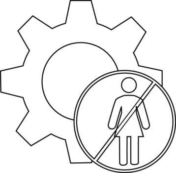 un engranaje se cruza un circulo conteniendo un hembra figura con un diagonal línea mediante eso vector