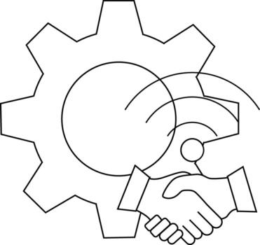 A handshake intersects with a cogwheel and a network symbol vector