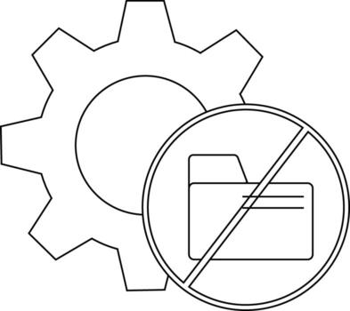 Gear with folder symbol in circle with diagonal line indicating restriction vector