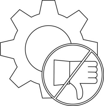A gear graphic with a circle containing a downward thumb and a diagonal line across it vector