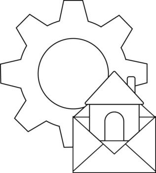 Gear behind house inside envelope creating a structured and informative graphic vector