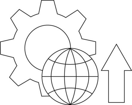 engranaje globo y flecha icono gráfico con un hacia arriba dirección representado en un sencillo contorno vector