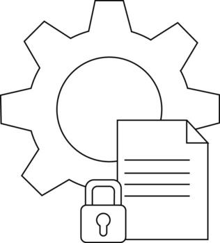 contorno gráfico engranaje documento con líneas candado sugerir datos seguridad configuración de instalación vector
