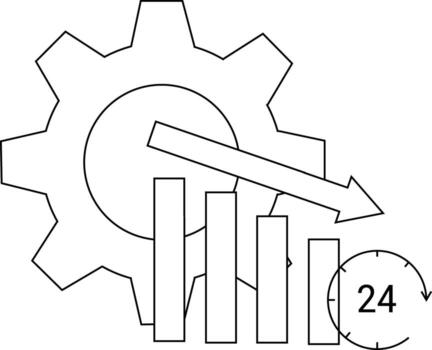 Gear with falling bar graph and 24hour icon vector