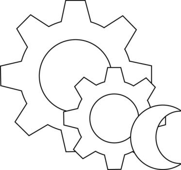 Two interlocking gears with a crescent wrench outline simple engineering schematic vector