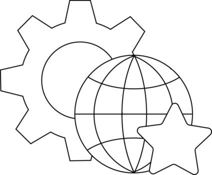 el imagen muestra un engranaje un globo y un estrella contorno superposición cada otro vector