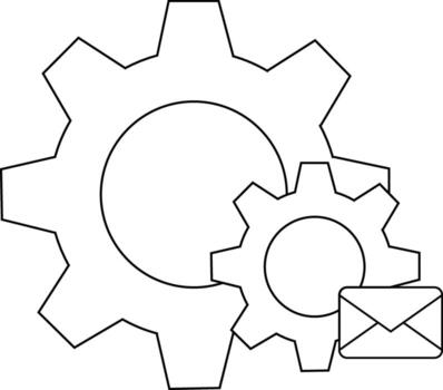 Two gears of different sizes with an envelope vector