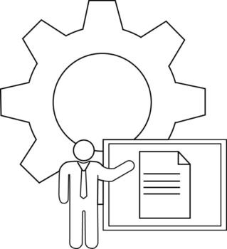 Line art person points to document by a cog vector