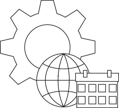 resumido engranaje globo y calendario simbolizando planificación y global operaciones vector