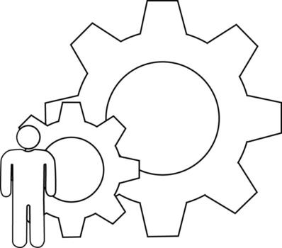 un persona soportes siguiente a dos engranajes de diferente tamaños vector