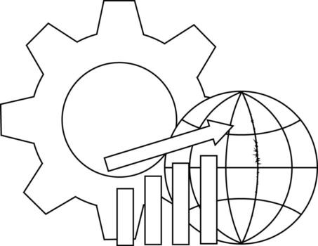 The image shows a gear globe bar graph and arrow vector