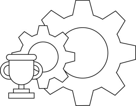 The image features two interlocking gears and a trophy on a pedestal vector