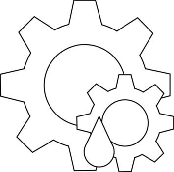 dos engranajes de diferente tamaños con un petróleo gotita Entre ellos vector