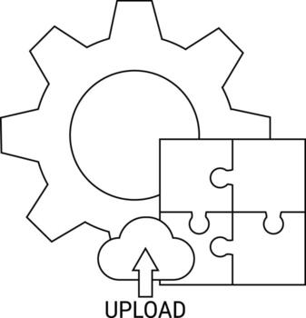 línea Arte muestra un engranaje nube w arriba flecha etiquetado subir rompecabezas rompecabezas piezas arreglado en un cuadrado vector