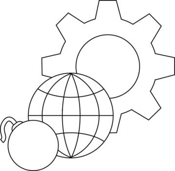 A gear a globe and a bomb with a lit fuse are arranged together vector