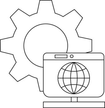 The image displays a globe icon on a monitor set against a background of a gear vector