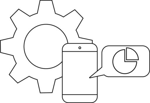 un rueda dentada teléfono inteligente y habla burbuja con un tarta gráfico vector
