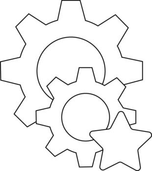 dos enclavamiento engranajes con un estrella en el Derecha lado todas resumido en negro en un blanco antecedentes vector