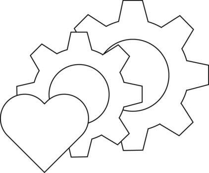 Two gears are interlocking with a heart overlapping the gears leftmost part vector
