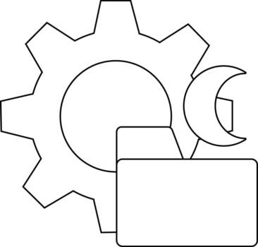 A graphic outline of a gear wrench and file folder creates a techrelated icon vector