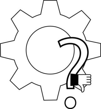 A gear with a question mark a downwardpointing thumb and a circle at the bottom vector