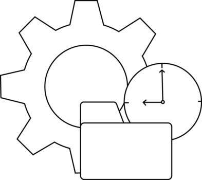 Gear clock and folder icon displayed in a outline illustration vector