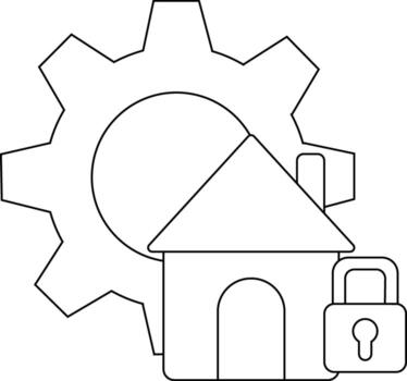 A line drawing shows a house padlock and gear symbolizing security and automation vector
