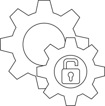 Two interlocking gears one with an open lock at the center vector