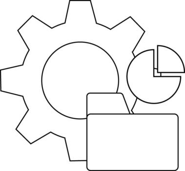 Black outlined gear pie chart and file folder icon vector