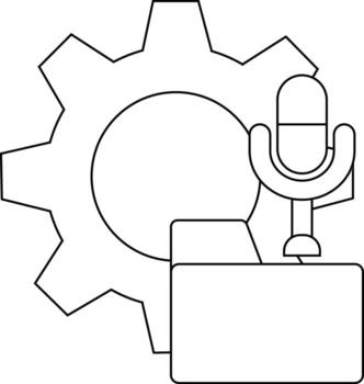 línea dibujo engranaje carpeta micrófono aislado mínimo diseño vector