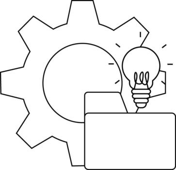 un engranaje forma parcialmente oscurece un archivo carpeta coronado por un brillante bombilla sugerencia innovación o ideas vector