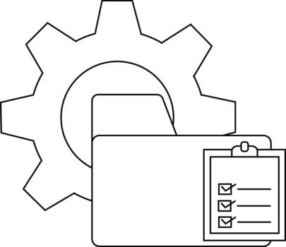 un engranaje contorno detrás un archivo carpeta con un Lista de Verificación adjunto en el Derecha vector