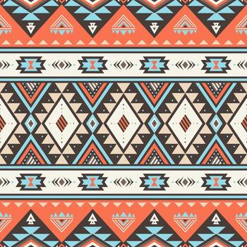 Tribal striped seamless pattern. Aztec geometric colour background. Can be used in textile design, web design for making of clothes, accessories, decorative paper, wrapping, envelope, backpacks, etc. vector