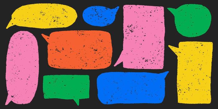 Naive colorful lines, cute borders, bright kid doodle shapes. Sketchy speech frames with text box chalkboard elements and playful joyful energy. vector