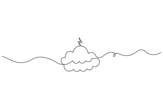 Hand drawn cloud outline continuous one line minimalist sketch vector