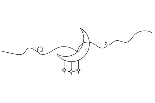 Minimal moon continuous line elegant simple artwork vector