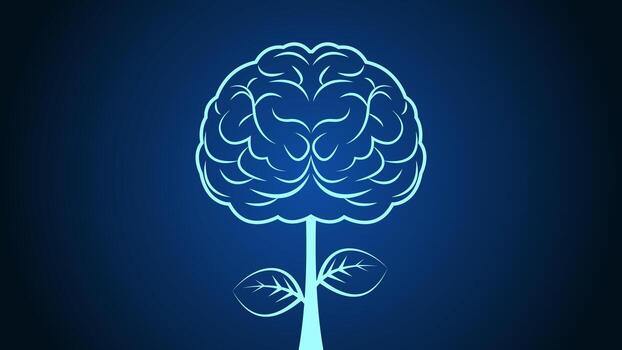 The illustration of a brain growing like a plant symbolizes the continuous development of knowledge, creativity and innovation. vector