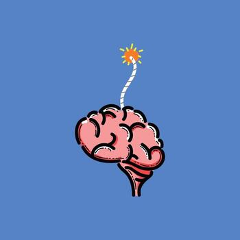 Brain With Lit Fuse Symbolizing Creative Idea, Innovation, and Sudden Insight vector