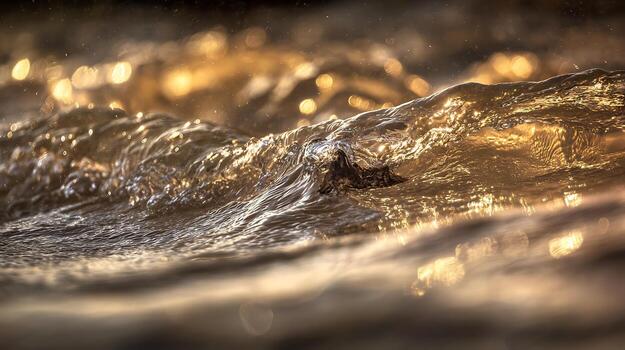 Golden wave crashing with sparkling light and abstract patterns. photo