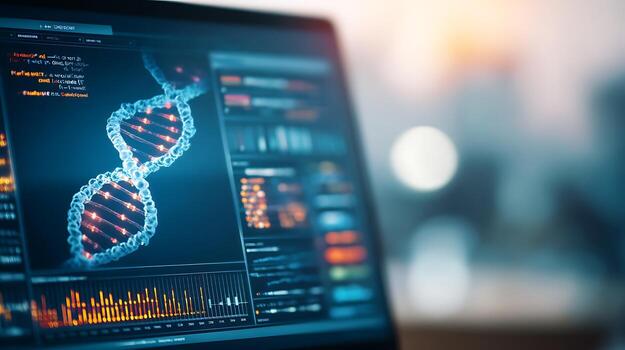 Digital DNA Analysis on a Computer Screen with Data Visualizations photo