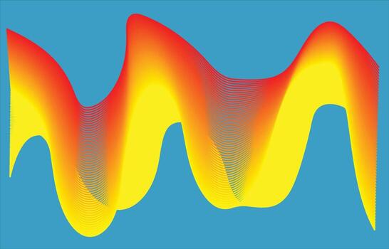 Vibrant Yellow and Red Abstract Wave Design Dynamic, Energetic, Flowing Lines Against a Serene Blue Background vector