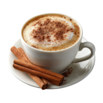 Zimt und Kaffee im ein Tasse auf ein Untertasse png