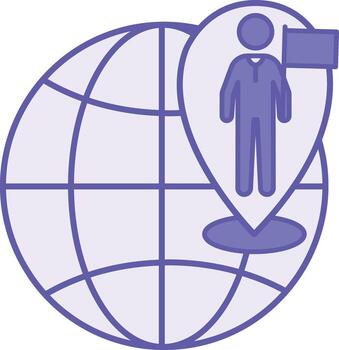 Colored Country Icon. Illustration. Globe, Geolocation, and Person with Flag. A territory with defined boundaries, characterized by its own national, historical, and cultural characteristics vector