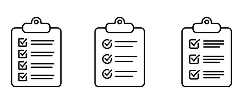 portapapeles línea icono colocar. contorno tarea lista y Lista de Verificación símbolos vector