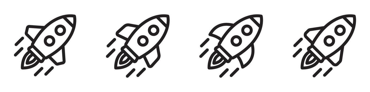 Rocket Line Icon Set - Minimal Outline Rockets, Startup Launch and Innovation Symbol Collection vector