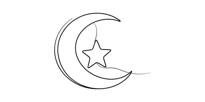 Simple crescent moon with star sketch drawing simple line art vector