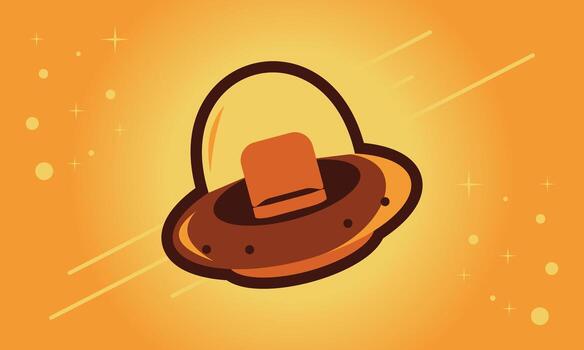 UFO Flying in Outer Space Illustration, Futuristic Alien Spaceship Artwork with Stars and Galaxy Background vector