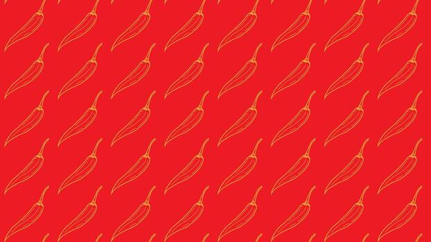 Vibrant Red Background with a Repeating Pattern of Yellow Chili Peppers - A Fiery Culinary Design vector