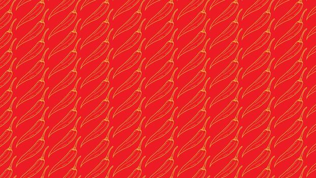 A vibrant repeating pattern of hand-drawn orange cayenne peppers on a bold red background, symbolizing heat and spice vector