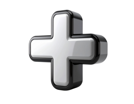 elegante 3d reso più cartello simboleggiante aggiunta, crescita, e positivo soluzioni con un' lucido nero confine su un' trasparente sfondo per moderno design concetti png